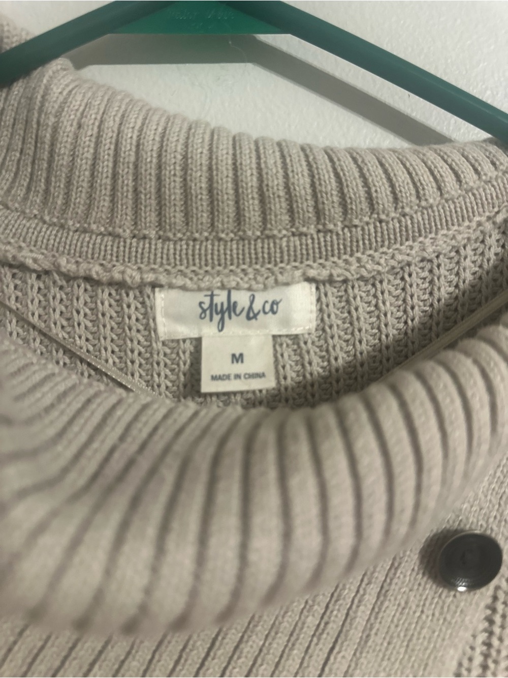 Style & Co. Taupe Ribbed Button-Front Turtleneck Cardigan